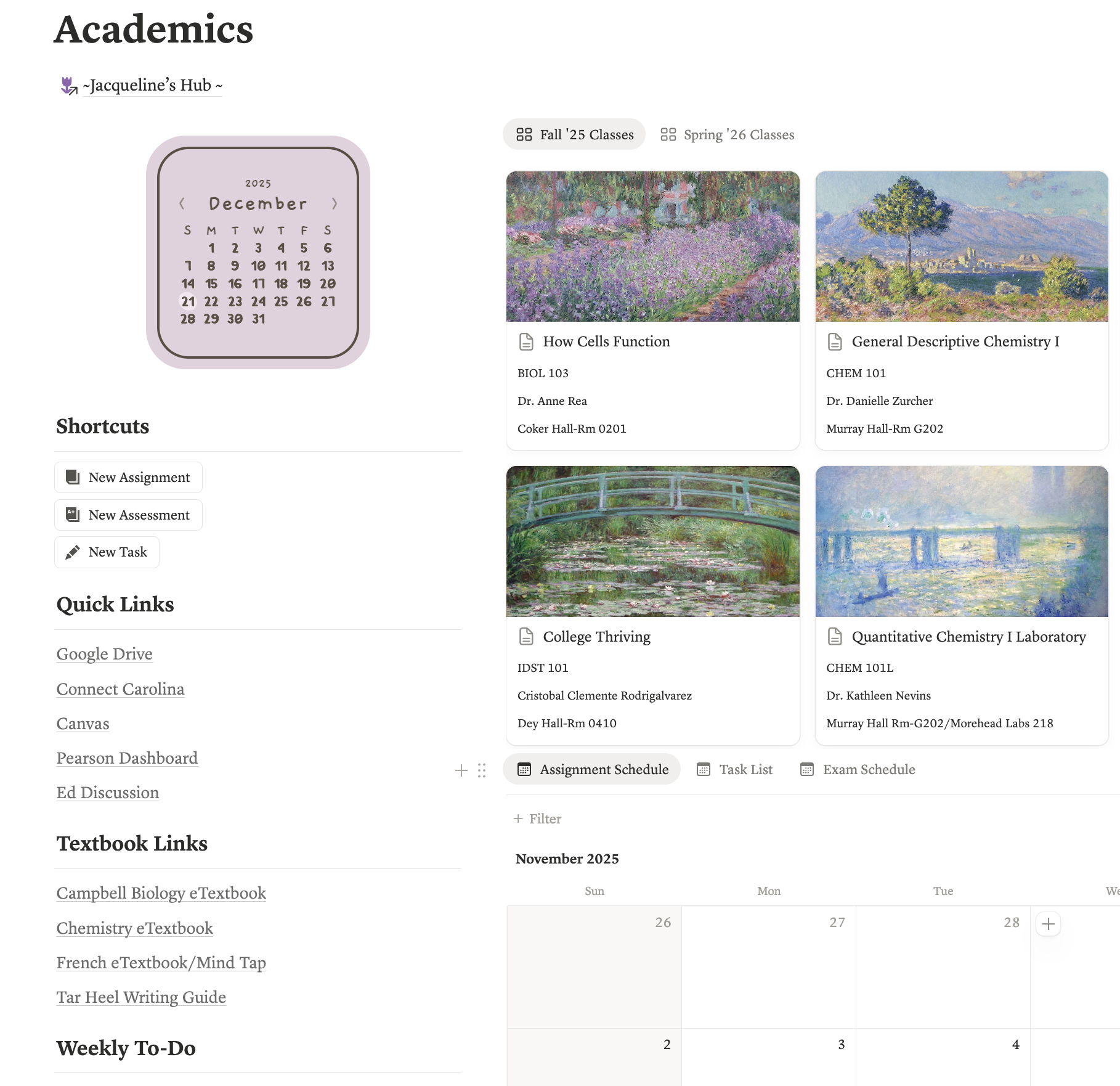Notion template for students