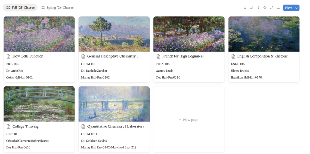 Notion template for students course database